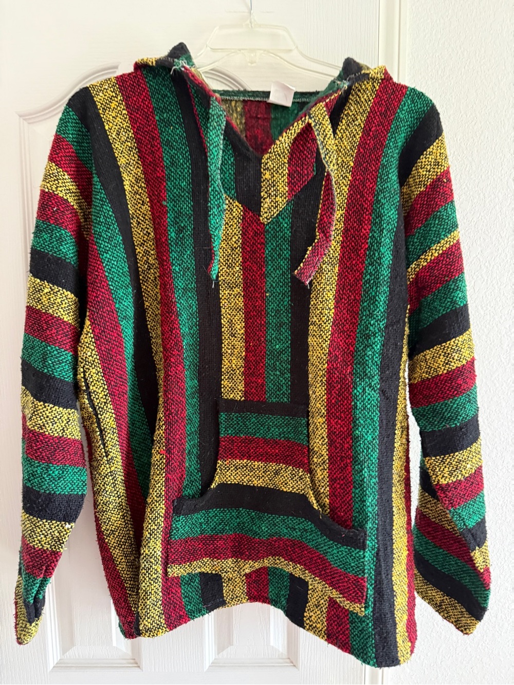 Men's Striped Hooded Baja Pullover - Red, Green, Yellow, Black